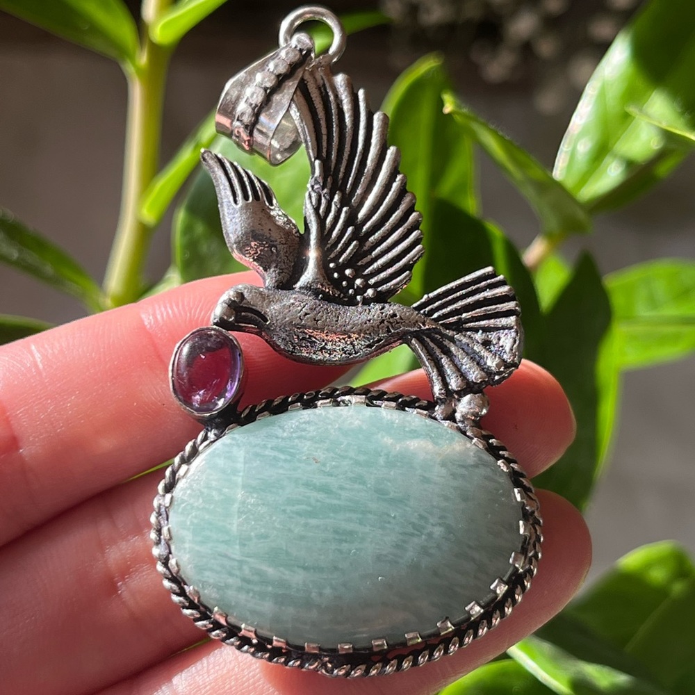 925 silver overlay Amazonite pendant‎